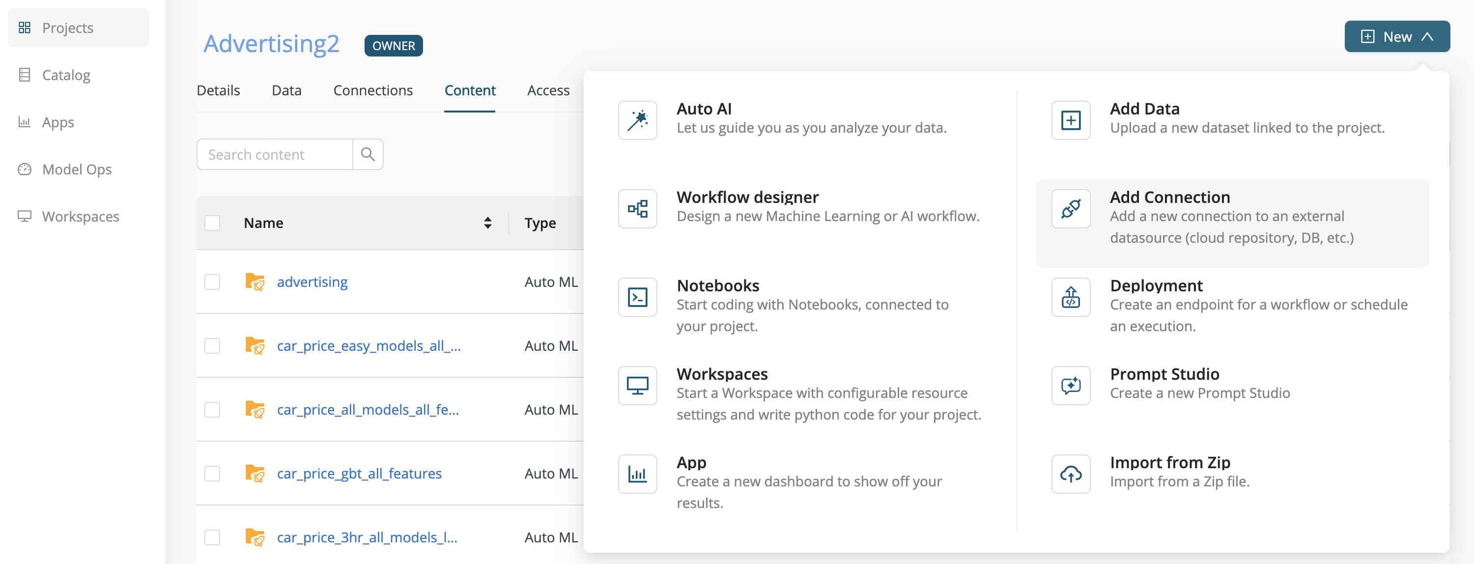 Add connection from project