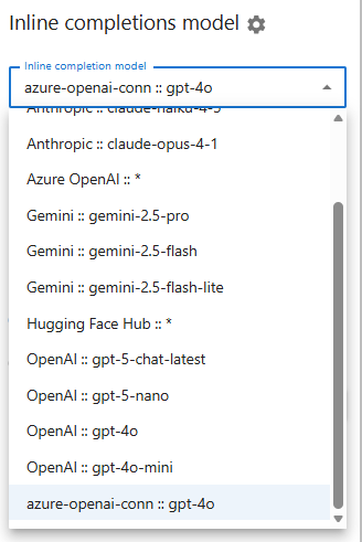 Select inline completions model