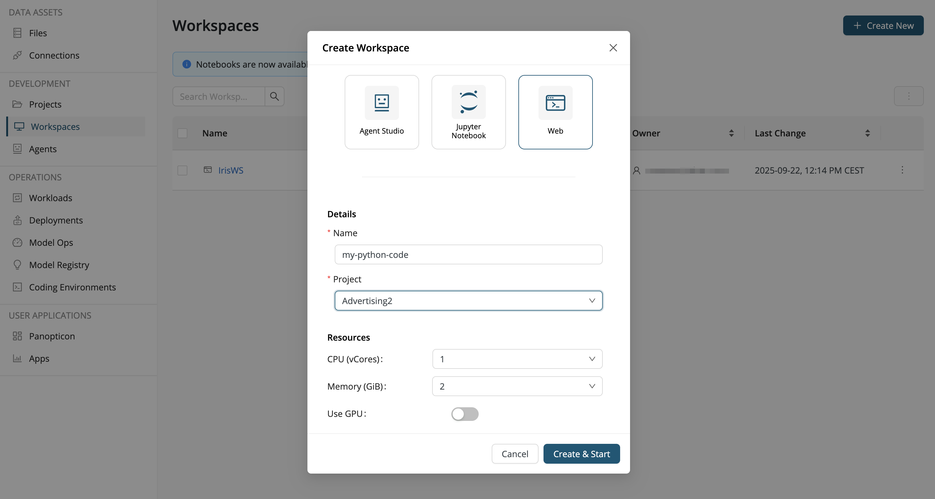 Create a Web IDE workspace