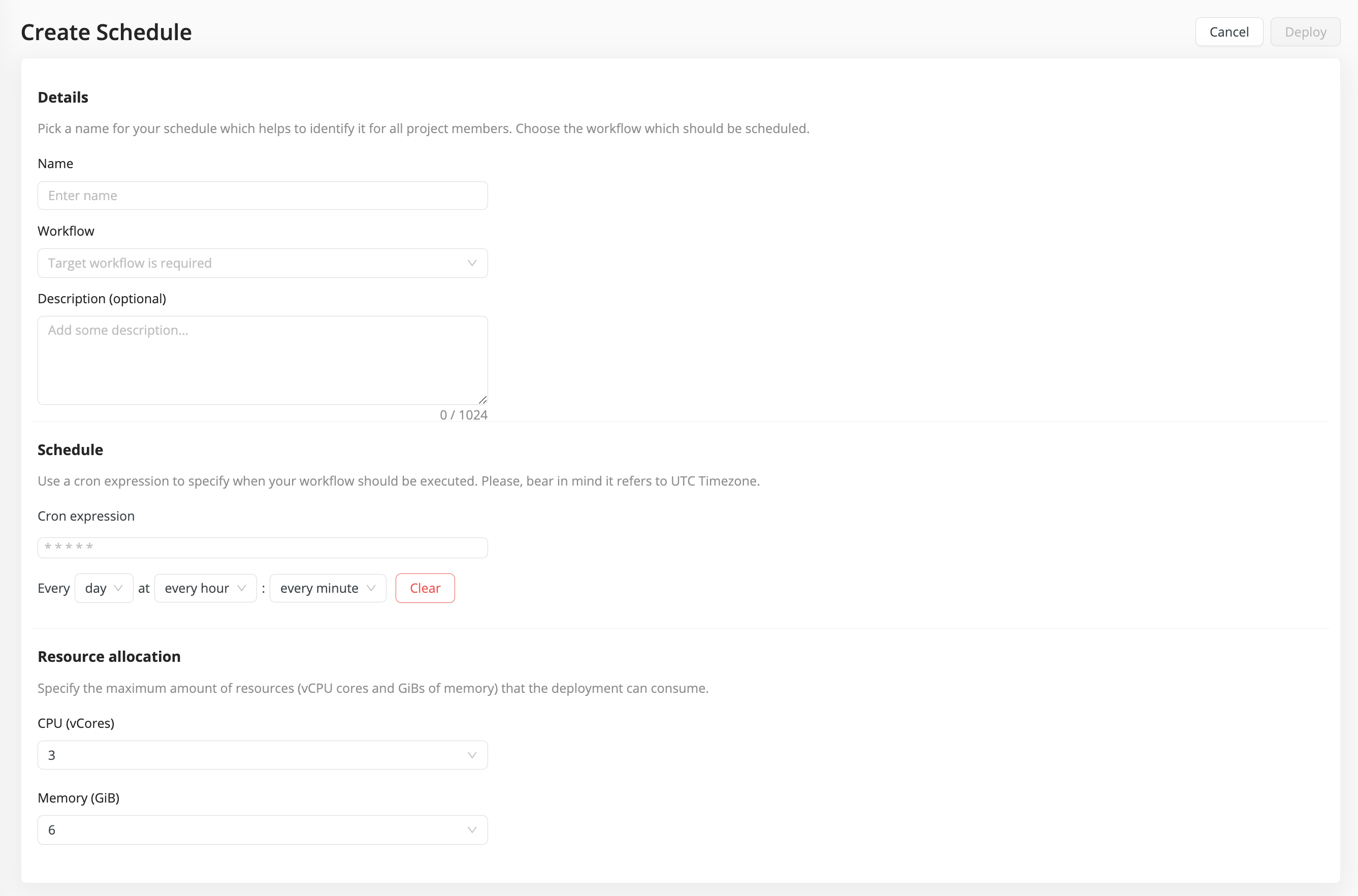 Create schedule deployment