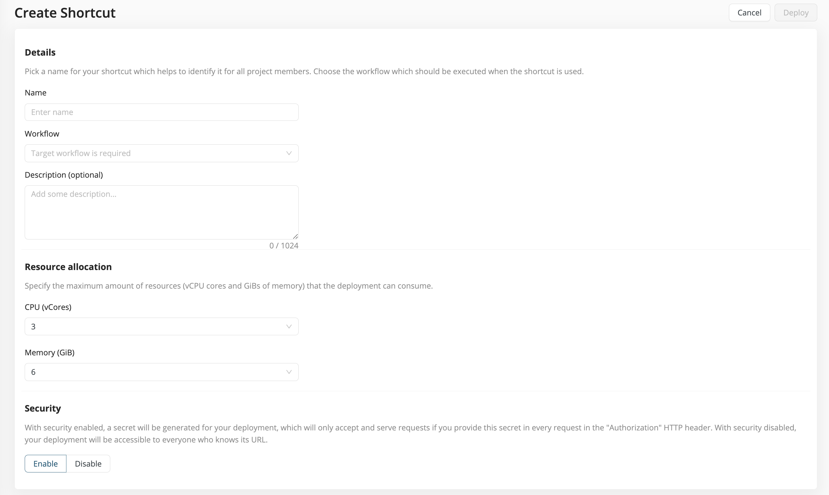 Create shortcut deployment