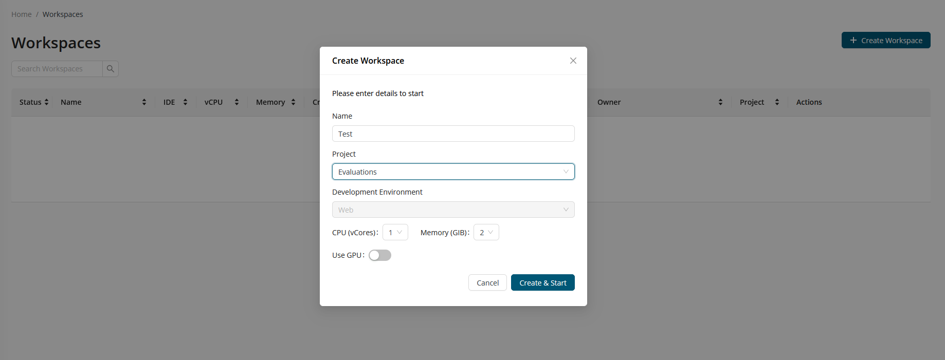Create a workspace