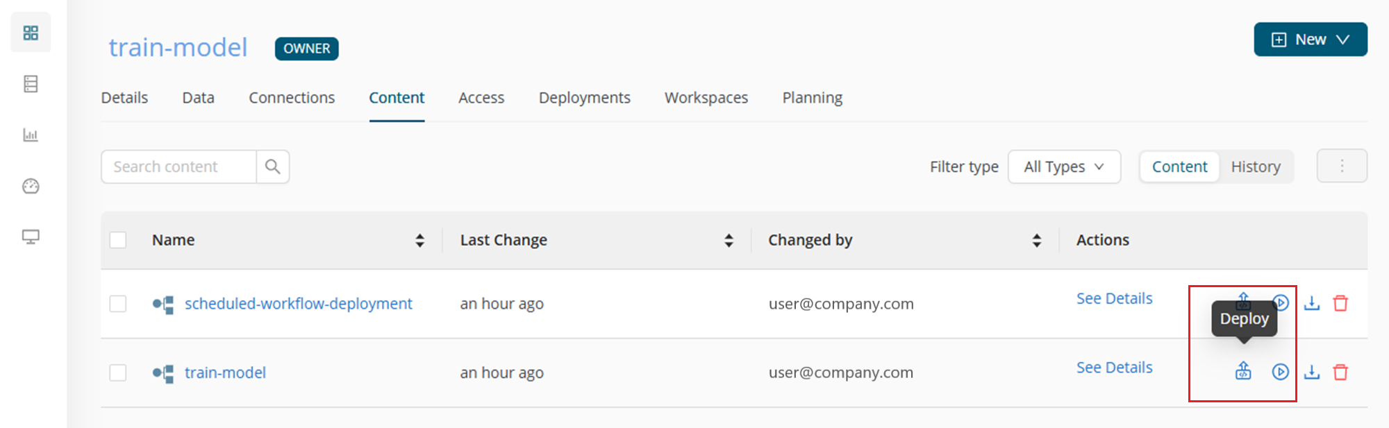 Action deploy from workflow