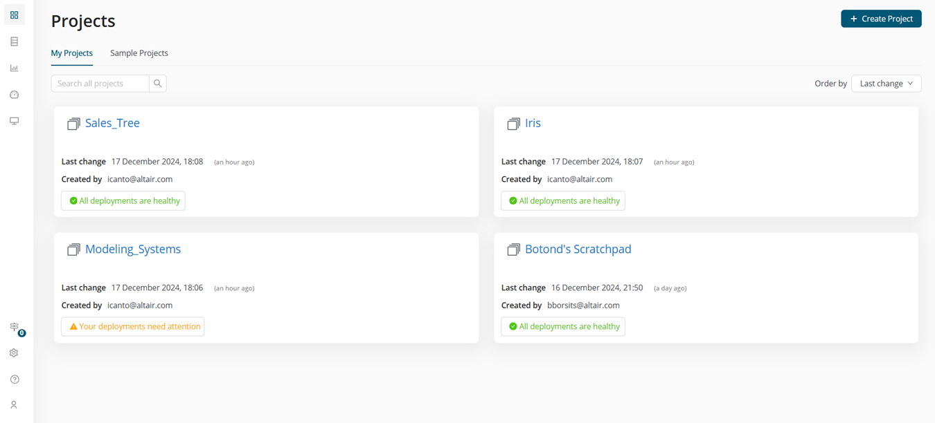 Deploy status in projects