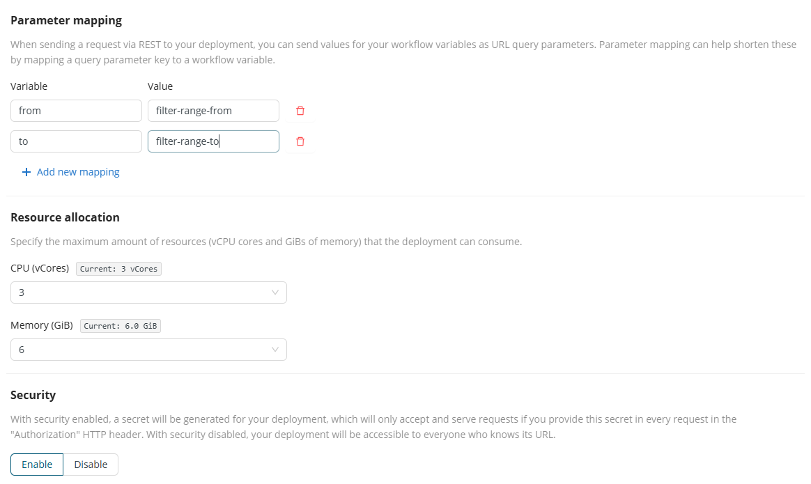 Create Deployment, more settings