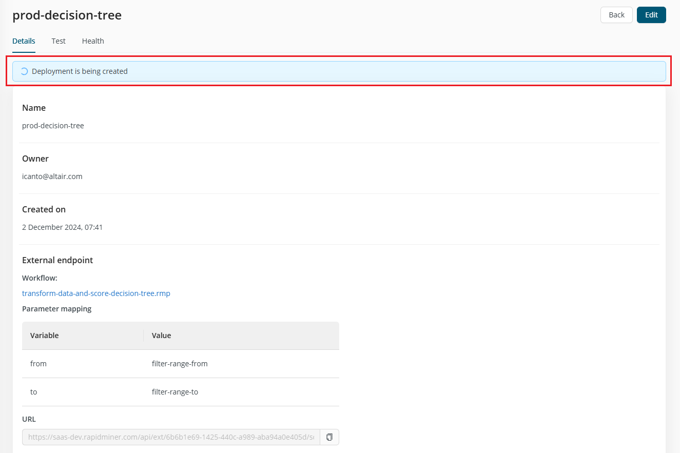 Create Deployment, results