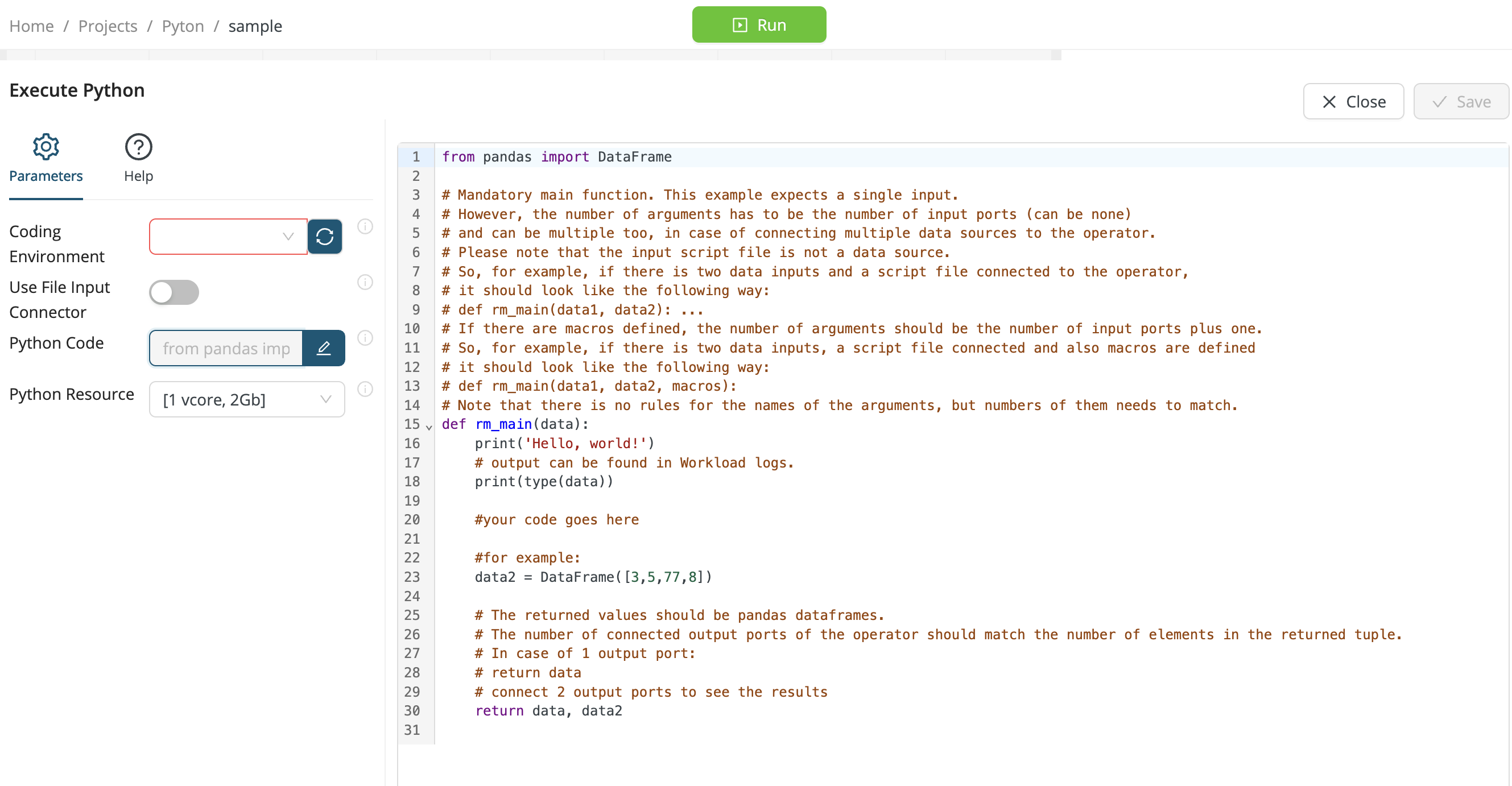 Parameter python code