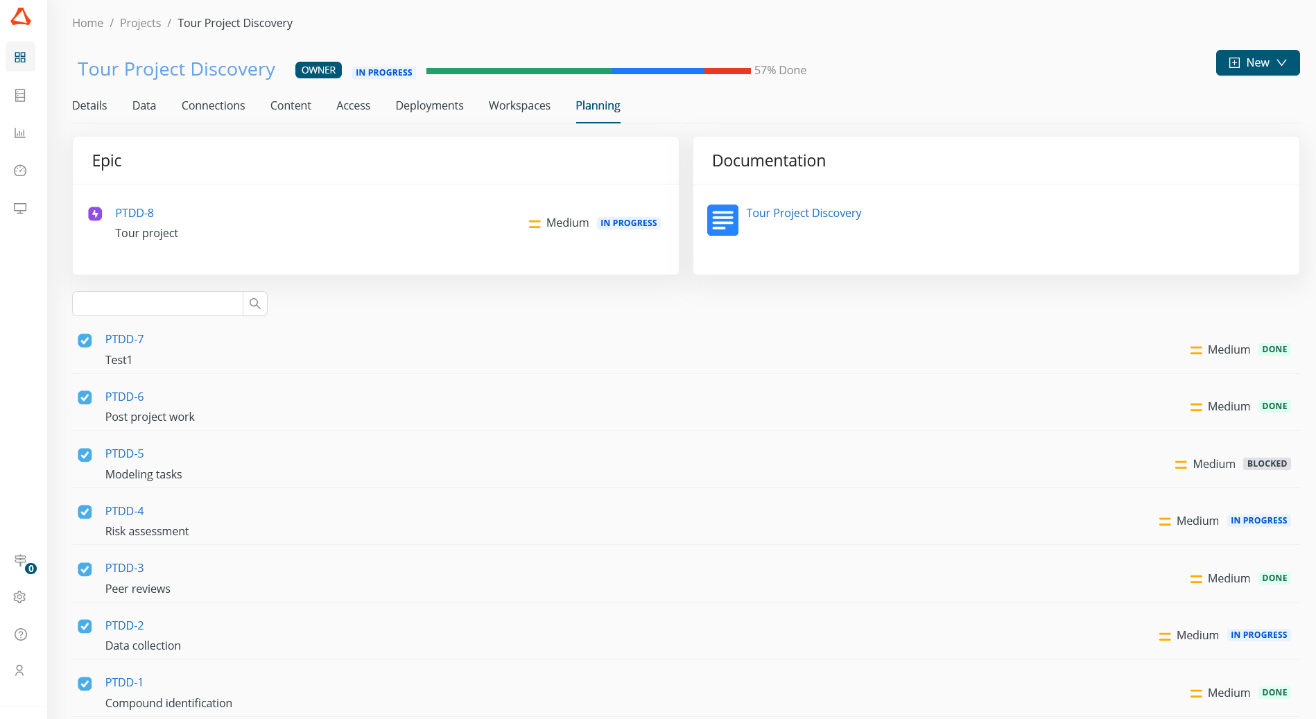 Project planning page
