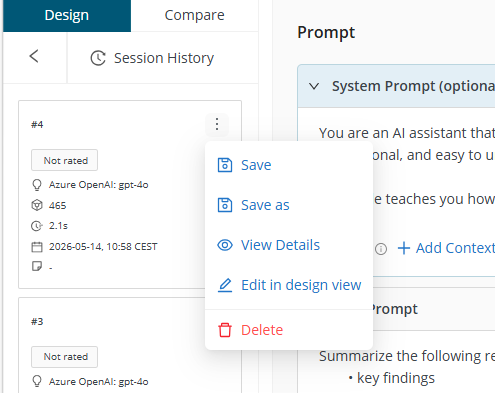 Prompt card actions